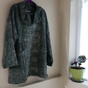 Yasuko Kurisaka Split Cowl Neck Green Tweed Tunic